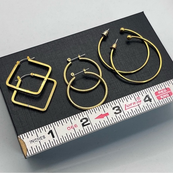 Golden Hoop Earring Lot Bundle 3 pairs - Picture 4 of 6